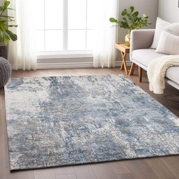 HomeRoots 5' X 8' Blue and Ivory Abstract Area Rug - Stylish, Washable, Durable for Indoor & Outdoor Use 620300