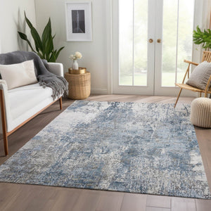 HomeRoots 5' X 8' Blue and Ivory Abstract Area Rug - Stylish, Washable, Durable for Indoor & Outdoor Use 620300