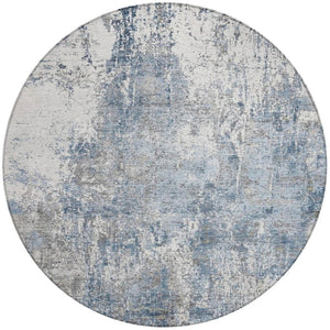 HomeRoots 8' Blue and Ivory Round Abstract Area Rug - Durable, Washable Design for Indoor & Outdoor Spaces 620301