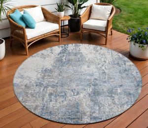 HomeRoots 8' Blue and Ivory Round Abstract Area Rug - Durable, Washable Design for Indoor & Outdoor Spaces 620301