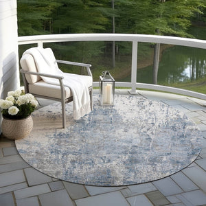 HomeRoots 8' Blue and Ivory Round Abstract Area Rug - Durable, Washable Design for Indoor & Outdoor Spaces 620301