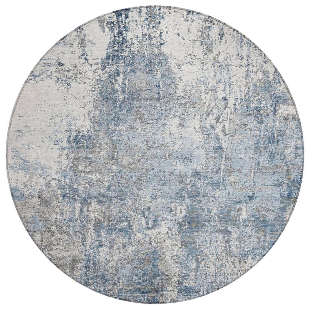 HomeRoots 8' Blue and Ivory Round Abstract Area Rug - Durable, Washable Design for Indoor & Outdoor Spaces 620301