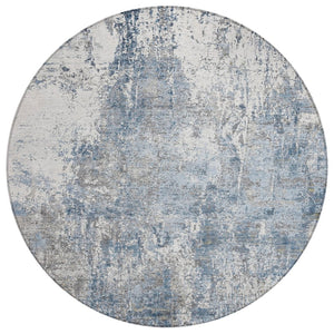 HomeRoots 8' Blue and Ivory Round Abstract Area Rug - Durable, Washable Design for Indoor & Outdoor Spaces 620301
