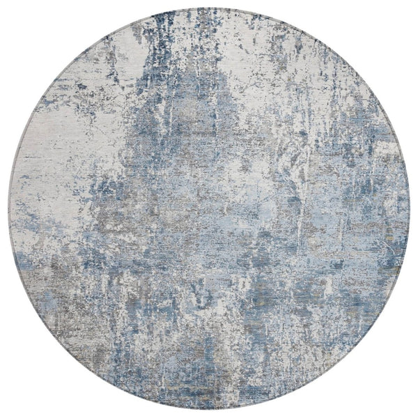 HomeRoots 8' Blue and Ivory Round Abstract Area Rug - Durable, Washable Design for Indoor & Outdoor Spaces 620301