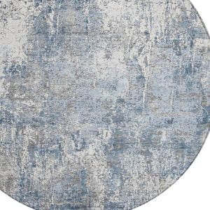 HomeRoots 8' Blue and Ivory Round Abstract Area Rug - Durable, Washable Design for Indoor & Outdoor Spaces 620301