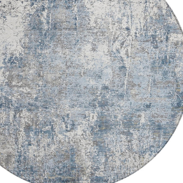 HomeRoots 8' Blue and Ivory Round Abstract Area Rug - Durable, Washable Design for Indoor & Outdoor Spaces 620301