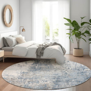 HomeRoots 8' Blue and Ivory Round Abstract Area Rug - Durable, Washable Design for Indoor & Outdoor Spaces 620301