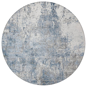 HomeRoots 8' Blue and Ivory Round Abstract Area Rug - Durable, Washable Design for Indoor & Outdoor Spaces 620301