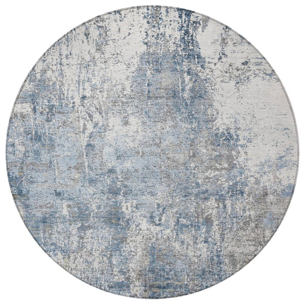 HomeRoots 8' Blue and Ivory Round Abstract Area Rug - Durable, Washable Design for Indoor & Outdoor Spaces 620301