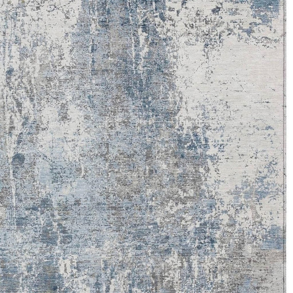 HomeRoots 8' X 10' Blue and Ivory Abstract Washable Area Rug – Durable, Stylish, Indoor/Outdoor Versatility! 620302