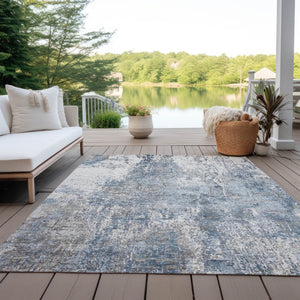 HomeRoots 10' Blue and Ivory Abstract Washable Area Rug - Durable Indoor/Outdoor Design for Modern Spaces 620304
