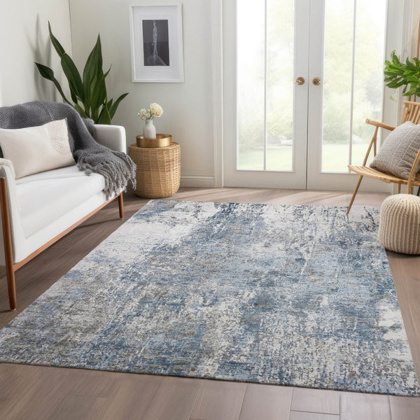 HomeRoots 10' Blue and Ivory Abstract Washable Area Rug - Durable Indoor/Outdoor Design for Modern Spaces 620304