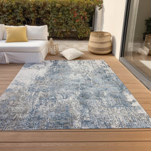 HomeRoots 10' Blue and Ivory Abstract Washable Area Rug - Durable Indoor/Outdoor Design for Modern Spaces 620304