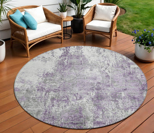HomeRoots 8' Plum and Ivory Round Abstract Washable Area Rug – Stylish, Durable, and Perfect for Indoor/Outdoor Use! 620307