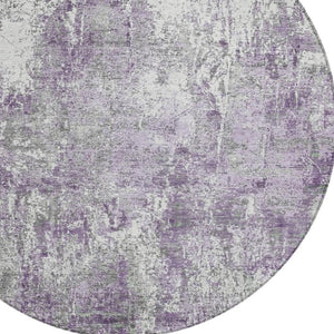 HomeRoots 8' Plum and Ivory Round Abstract Washable Area Rug – Stylish, Durable, and Perfect for Indoor/Outdoor Use! 620307