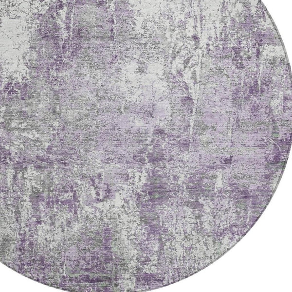 HomeRoots 8' Plum and Ivory Round Abstract Washable Area Rug – Stylish, Durable, and Perfect for Indoor/Outdoor Use! 620307