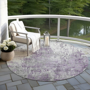 HomeRoots 8' Plum and Ivory Round Abstract Washable Area Rug – Stylish, Durable, and Perfect for Indoor/Outdoor Use! 620307