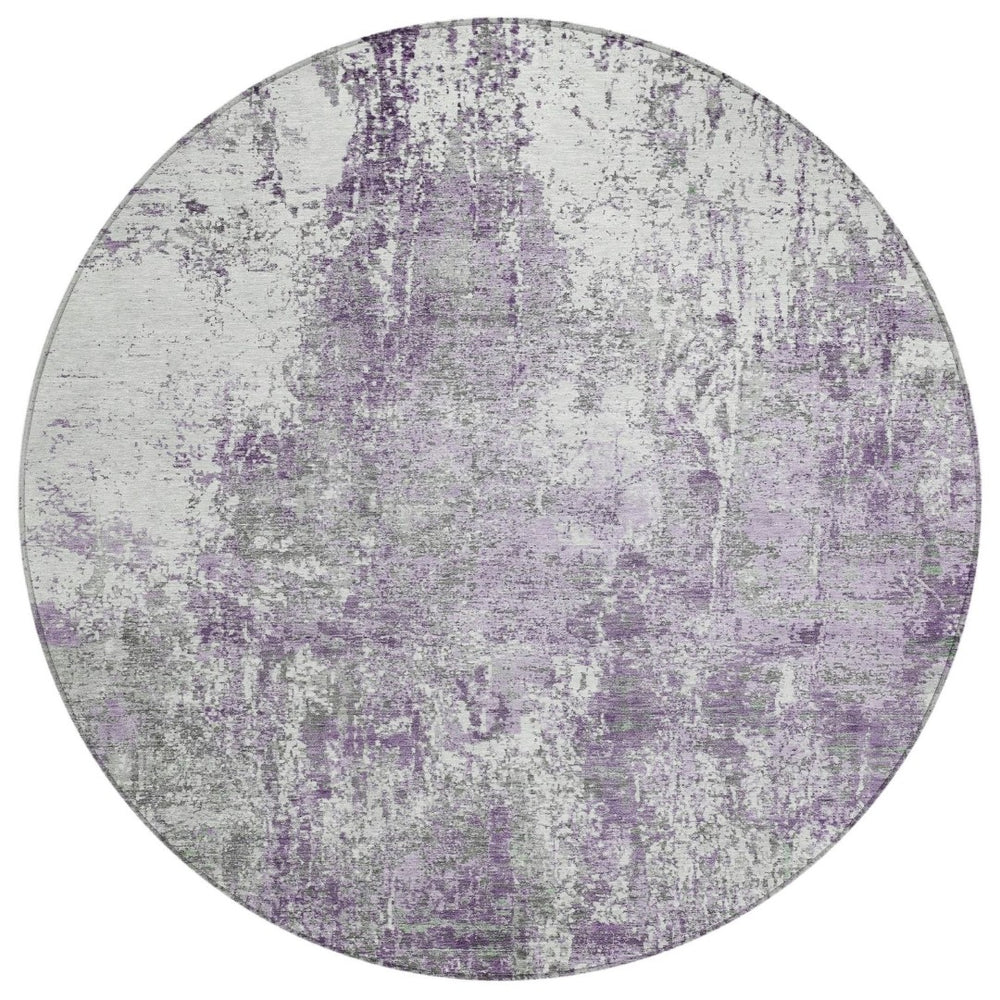 HomeRoots 8' Plum and Ivory Round Abstract Washable Area Rug – Stylish, Durable, and Perfect for Indoor/Outdoor Use! 620307