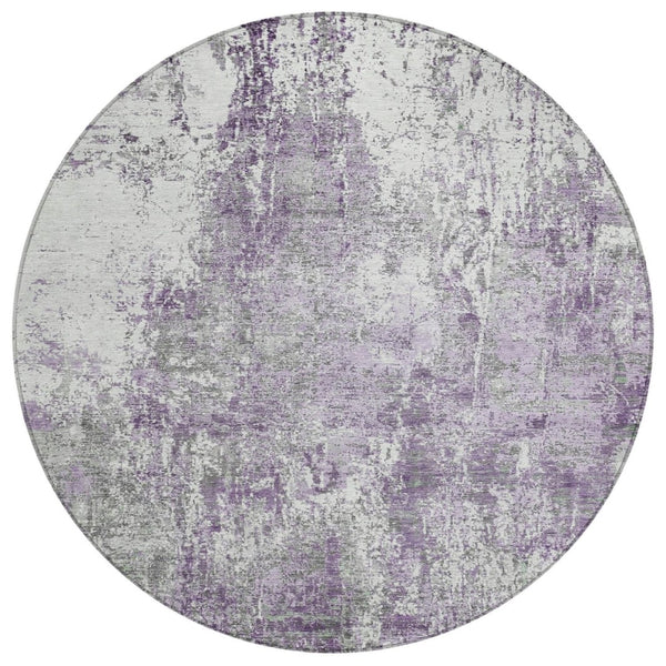 HomeRoots 8' Plum and Ivory Round Abstract Washable Area Rug – Stylish, Durable, and Perfect for Indoor/Outdoor Use! 620307