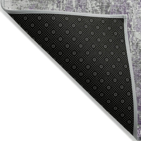 HomeRoots 8' Plum and Ivory Round Abstract Washable Area Rug – Stylish, Durable, and Perfect for Indoor/Outdoor Use! 620307