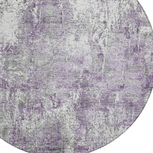 HomeRoots 8' Plum and Ivory Round Abstract Washable Area Rug – Stylish, Durable, and Perfect for Indoor/Outdoor Use! 620307