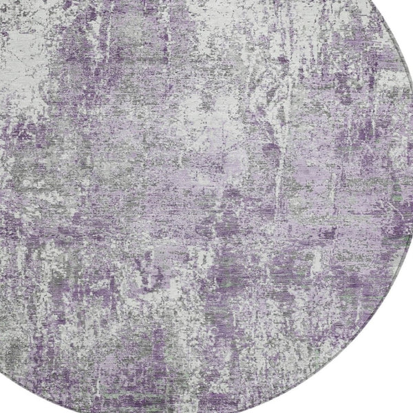 HomeRoots 8' Plum and Ivory Round Abstract Washable Area Rug – Stylish, Durable, and Perfect for Indoor/Outdoor Use! 620307