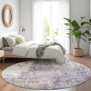 HomeRoots 8' Plum and Ivory Round Abstract Washable Area Rug – Stylish, Durable, and Perfect for Indoor/Outdoor Use! 620307