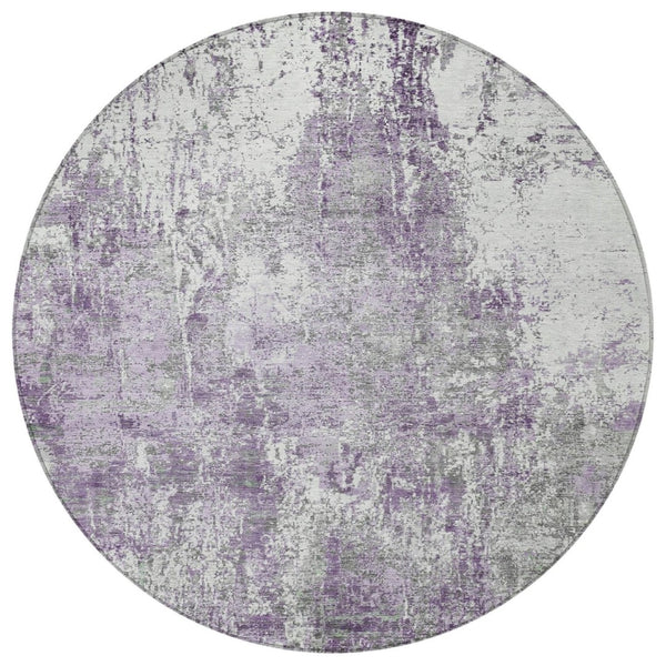 HomeRoots 8' Plum and Ivory Round Abstract Washable Area Rug – Stylish, Durable, and Perfect for Indoor/Outdoor Use! 620307