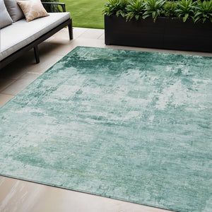 HomeRoots 5' X 8' Aqua And Ivory Abstract Indoor Outdoor Area Rug - Stylish, Durable & Easy-Care for Any Space! 620312
