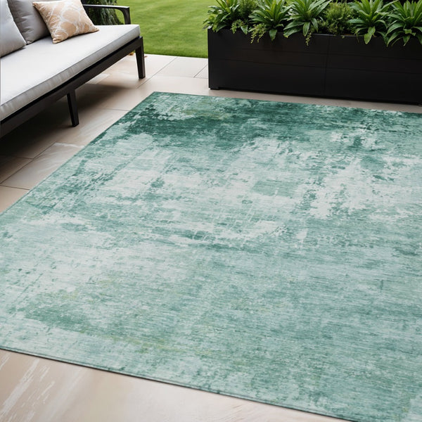 HomeRoots 5' X 8' Aqua And Ivory Abstract Indoor Outdoor Area Rug - Stylish, Durable & Easy-Care for Any Space! 620312