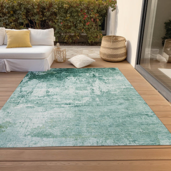 HomeRoots 5' X 8' Aqua And Ivory Abstract Indoor Outdoor Area Rug - Stylish, Durable & Easy-Care for Any Space! 620312