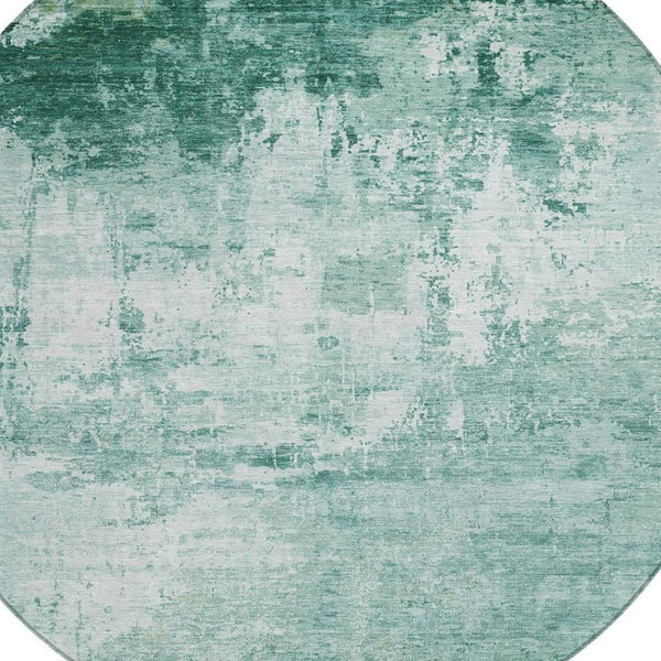 HomeRoots 8' Aqua and Ivory Round Abstract Area Rug - Washable, Durable, Stylish for Indoor & Outdoor Spaces 620313