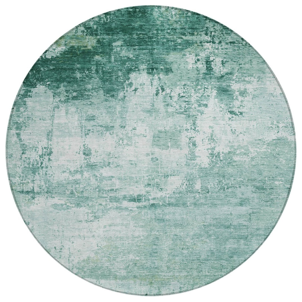 HomeRoots 8' Aqua and Ivory Round Abstract Area Rug - Washable, Durable, Stylish for Indoor & Outdoor Spaces 620313