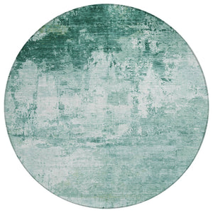 HomeRoots 8' Aqua and Ivory Round Abstract Area Rug - Washable, Durable, Stylish for Indoor & Outdoor Spaces 620313