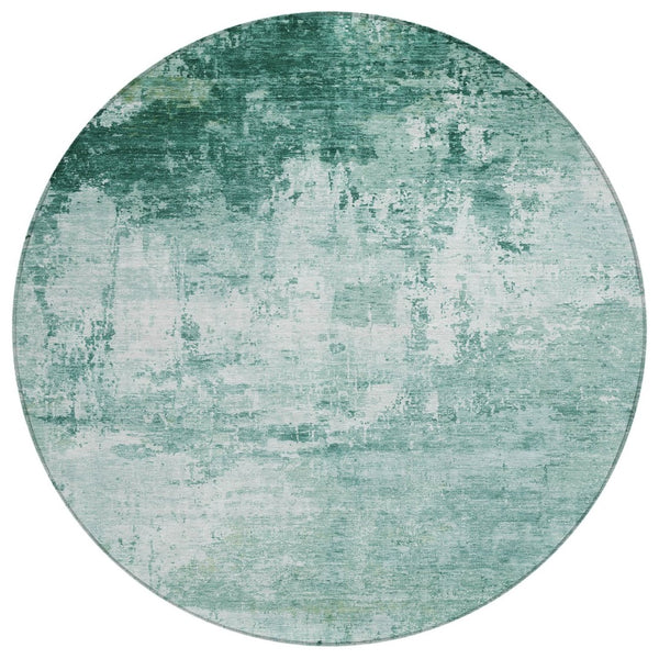HomeRoots 8' Aqua and Ivory Round Abstract Area Rug - Washable, Durable, Stylish for Indoor & Outdoor Spaces 620313