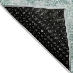 HomeRoots 8' Aqua and Ivory Round Abstract Area Rug - Washable, Durable, Stylish for Indoor & Outdoor Spaces 620313