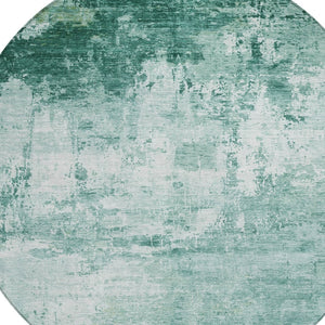 HomeRoots 8' Aqua and Ivory Round Abstract Area Rug - Washable, Durable, Stylish for Indoor & Outdoor Spaces 620313