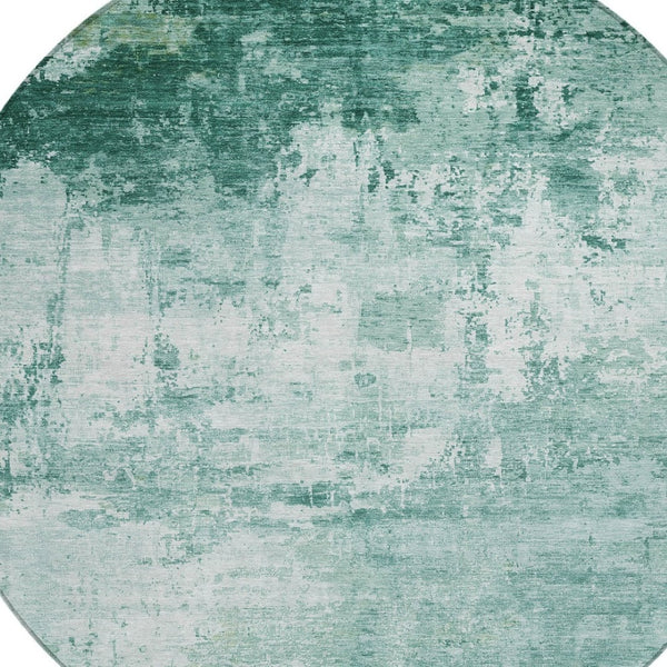 HomeRoots 8' Aqua and Ivory Round Abstract Area Rug - Washable, Durable, Stylish for Indoor & Outdoor Spaces 620313