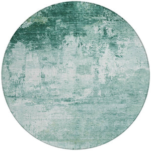 HomeRoots 8' Aqua and Ivory Round Abstract Area Rug - Washable, Durable, Stylish for Indoor & Outdoor Spaces 620313