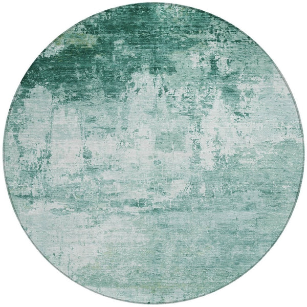 HomeRoots 8' Aqua and Ivory Round Abstract Area Rug - Washable, Durable, Stylish for Indoor & Outdoor Spaces 620313