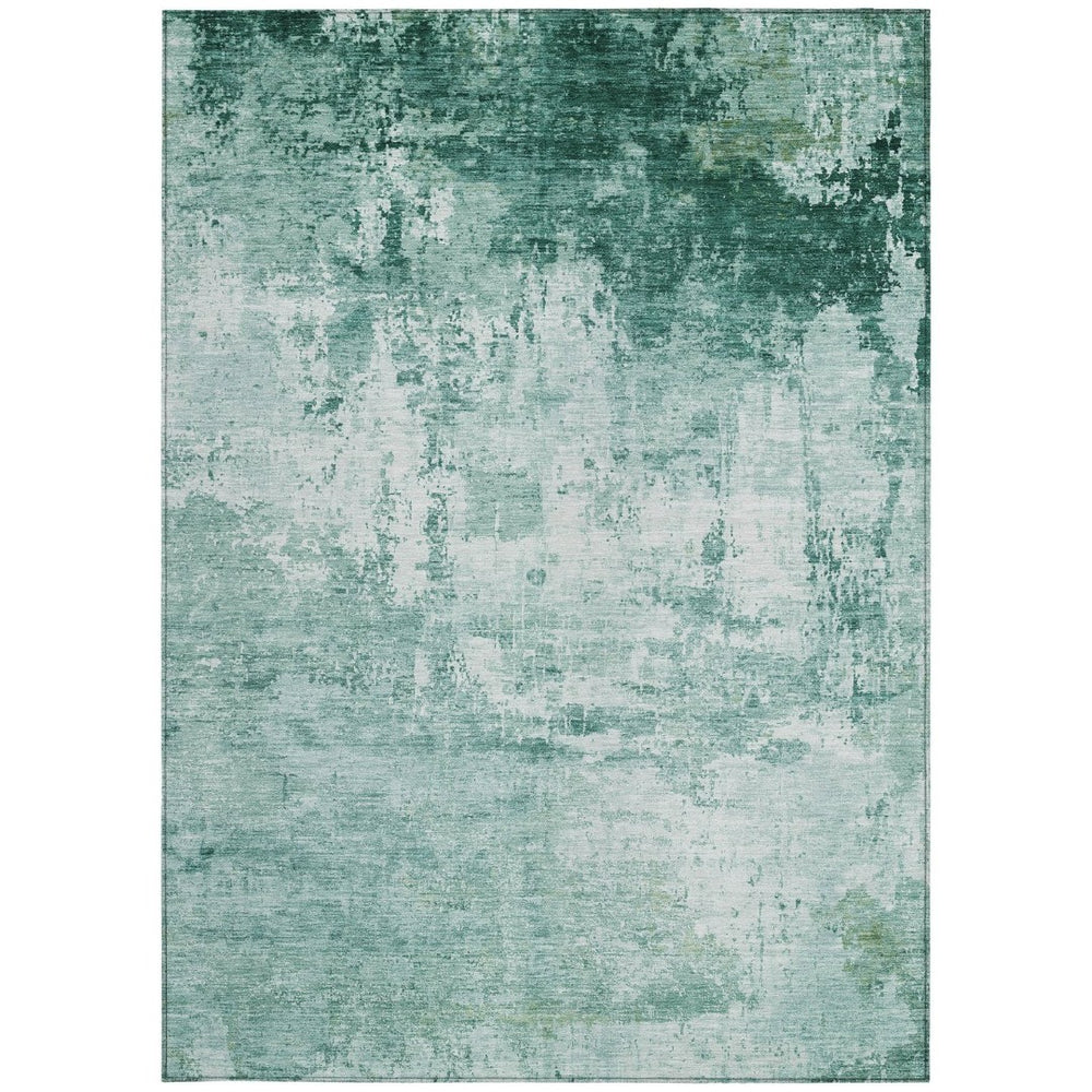 HomeRoots 8' X 10' Aqua And Ivory Abstract Washable Rug – Stylish, Durable Indoor/Outdoor Mat for High-Traffic Areas 620314