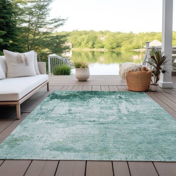 HomeRoots 9' X 12' Aqua Abstract Indoor Outdoor Area Rug - Stylish, Durable, Machine Washable, Pet Friendly! 620315
