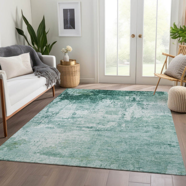 HomeRoots 9' X 12' Aqua Abstract Indoor Outdoor Area Rug - Stylish, Durable, Machine Washable, Pet Friendly! 620315