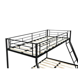 English Elm Metal Twin-over-Full Bunk Bed with Noise-Free Wood Slats, Full Guardrail, Sturdy Metal Frame, Safe Ladder W427P300275