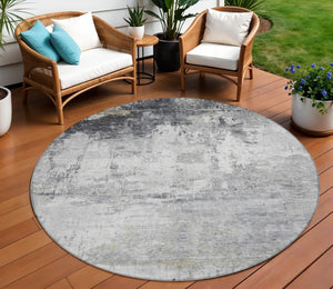 HomeRoots 8' Gray and Ivory Round Abstract Area Rug - Washable, Durable, Modern Design for Indoor & Outdoor Use 620331