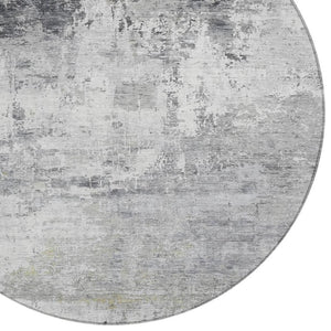 HomeRoots 8' Gray and Ivory Round Abstract Area Rug - Washable, Durable, Modern Design for Indoor & Outdoor Use 620331