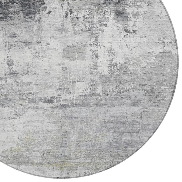 HomeRoots 8' Gray and Ivory Round Abstract Area Rug - Washable, Durable, Modern Design for Indoor & Outdoor Use 620331