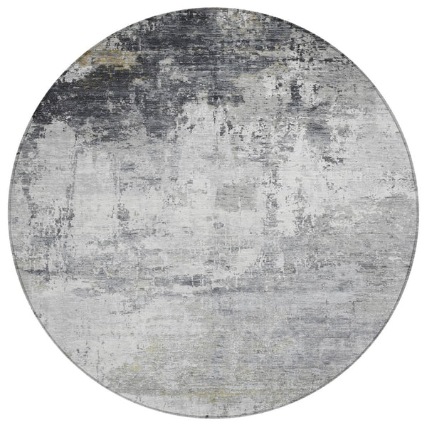 HomeRoots 8' Gray and Ivory Round Abstract Area Rug - Washable, Durable, Modern Design for Indoor & Outdoor Use 620331