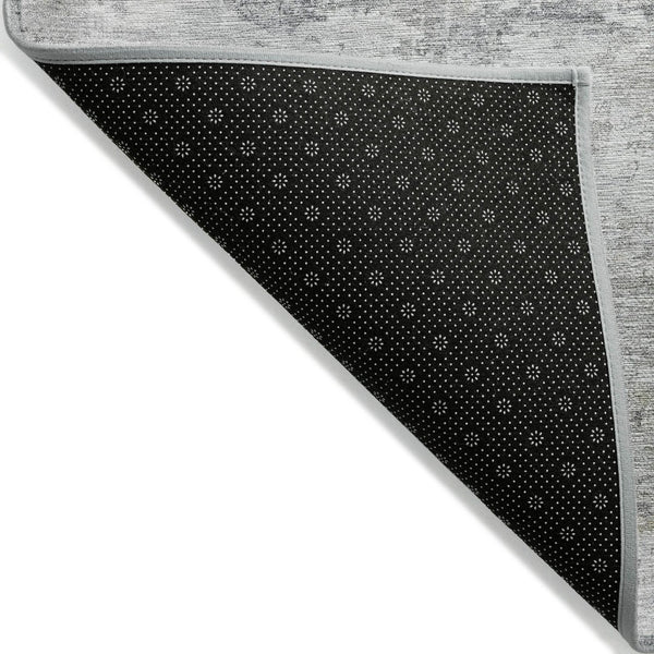 HomeRoots 8' Gray and Ivory Round Abstract Area Rug - Washable, Durable, Modern Design for Indoor & Outdoor Use 620331