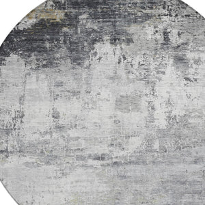 HomeRoots 8' Gray and Ivory Round Abstract Area Rug - Washable, Durable, Modern Design for Indoor & Outdoor Use 620331